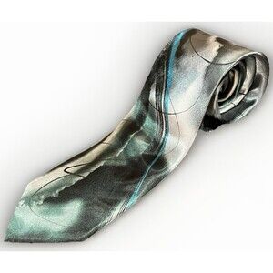 Garcia Last Chance Collection #63 Abstract Brushstroke Tie Silver Teal Emerald